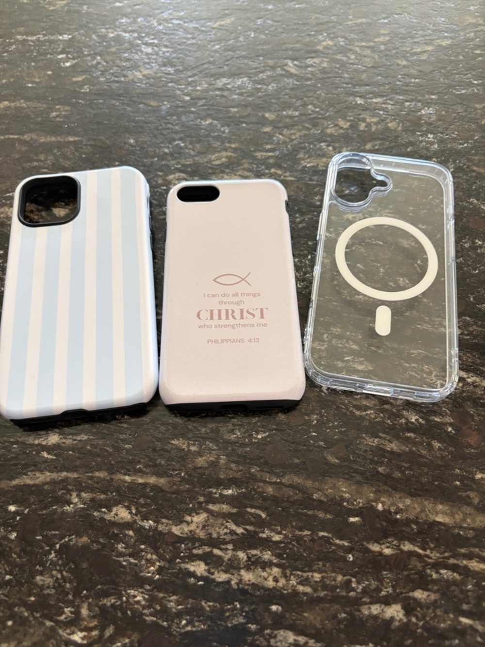 Phone Case Bundle - Pink, Clear, and Light Blue Stripe Covers